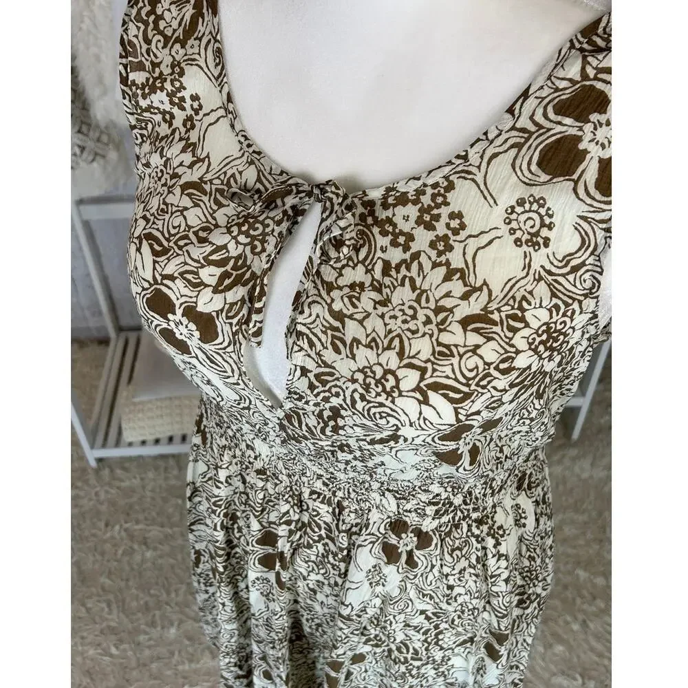 Eddie Bauer Women's Size L Cream & Brown Floral Sleeveless Sundress #0368 - Picture 5 of 11